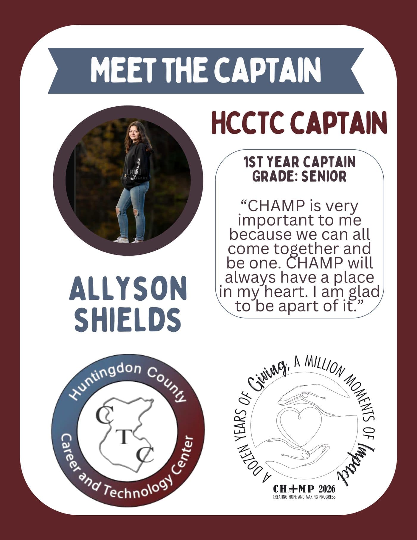 Allyson Shields, Hcctc CHAMP captain 2025