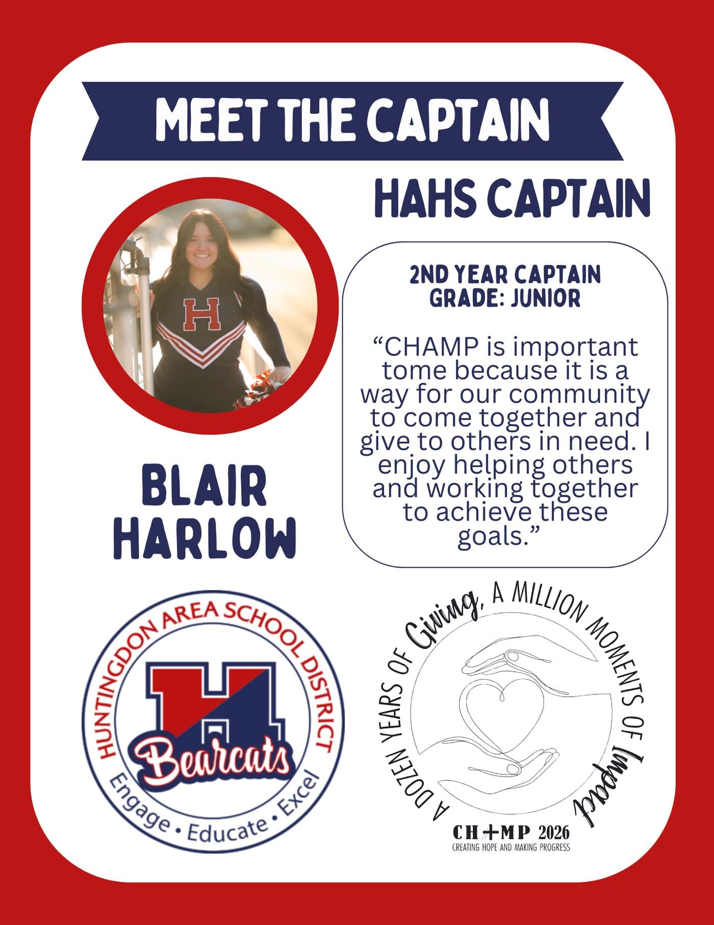 Blair Harlow, Huntingdon CHAMP captain 2025